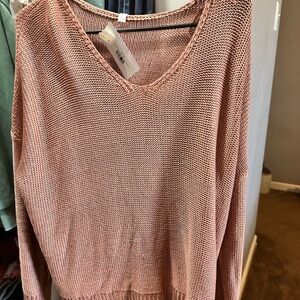 Women's Pink V-Neck Sweater